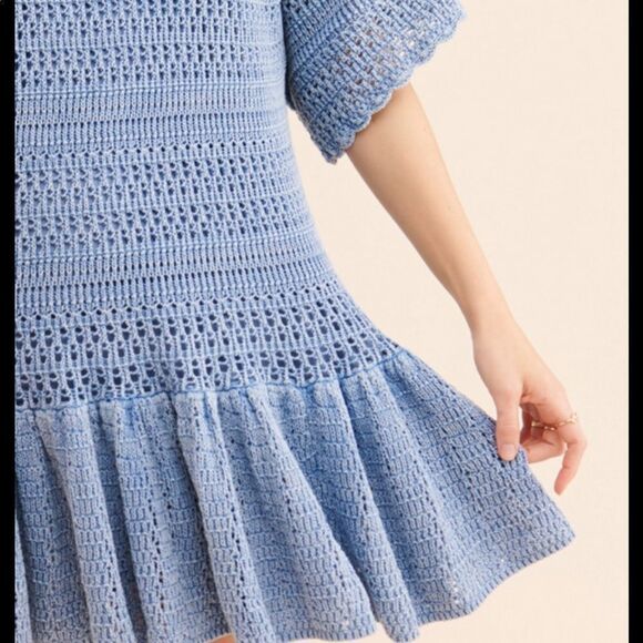 Free People Blue Crochet Mini Dress - Picture 3 of 16
